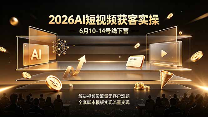 2026AI短视频获客实操6月10-14号线下营，解决视频没流量无客户难题，全套脚本模板实现流量变现-独家科技资源网