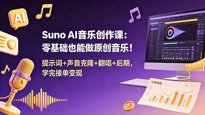 Suno AI音乐创作课:零基础也能做原创音乐!提示词+声音克隆+翻唱+后期,学完接单变现-独家科技资源网