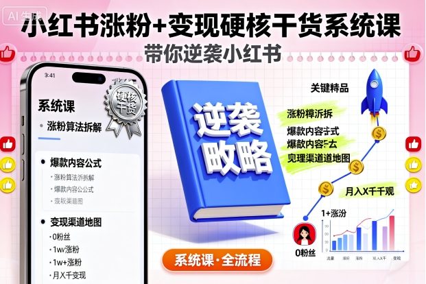 小红书涨粉+变现硬核干货系统课，带你逆袭小红书-独家科技资源网