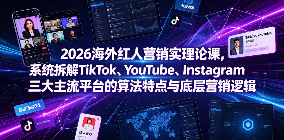 2026海外红人营销实理论课，系统拆解TikTok、YouTube、Instagram三大主流平台的算法特点与底层营销逻辑-独家科技资源网