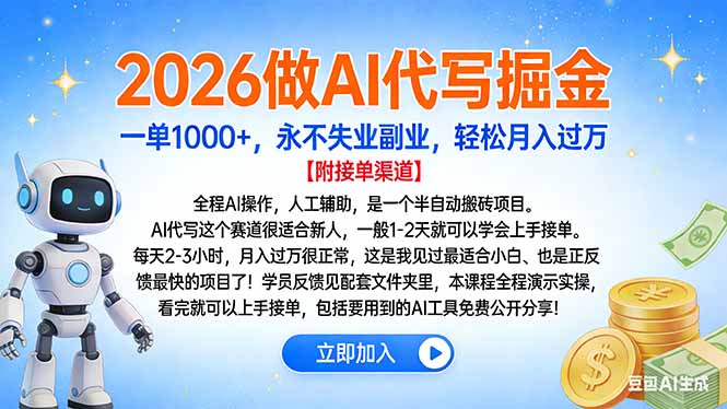 2026做AI代写掘金，一单1000+，永不失业副业，轻松月入过万-独家科技资源网