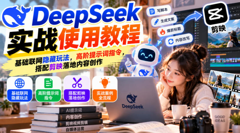 DeepSeek实战使用教程｜基础联网隐藏玩法，高阶提示词指令，搭配剪映落地内容创作-独家科技资源网