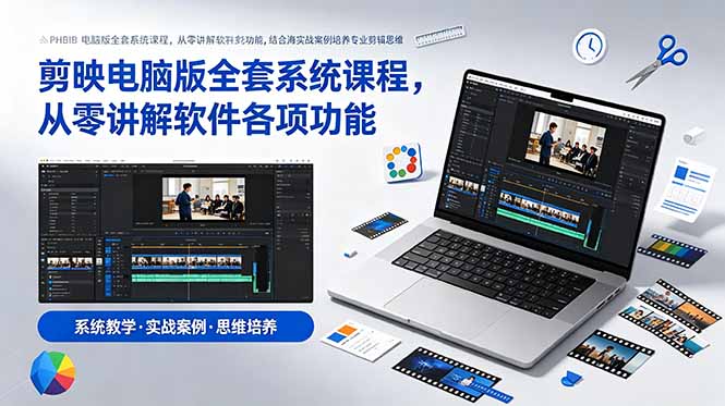 剪映电脑版全套系统课程，从零讲解软件各项功能，结合海量实战案例培养专业剪辑思维-独家科技资源网