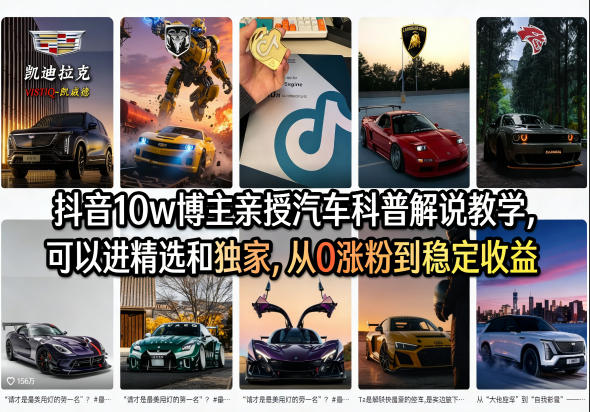 抖音10w博主亲授汽车科普解说教学，可以进精选和独家，从0涨粉到稳定收益(详细视频课程+1T素材)-独家科技资源网