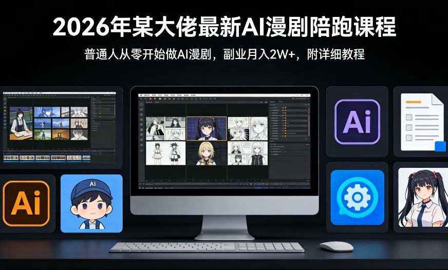 26年某大佬最新Ai漫剧陪跑课程，普通人从零开始做AI漫剧，副业月入2W+-独家科技资源网
