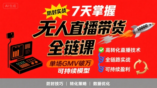 无人直播带货全链防封实战课，7天掌握高转化直播技术，实现单场GMV破万可持续模型-独家科技资源网