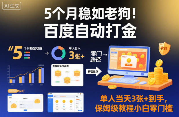 5个月稳如老狗!百度自动打金,单人当天3张+到手,保姆级教程小白零门槛【揭秘】-独家科技资源网