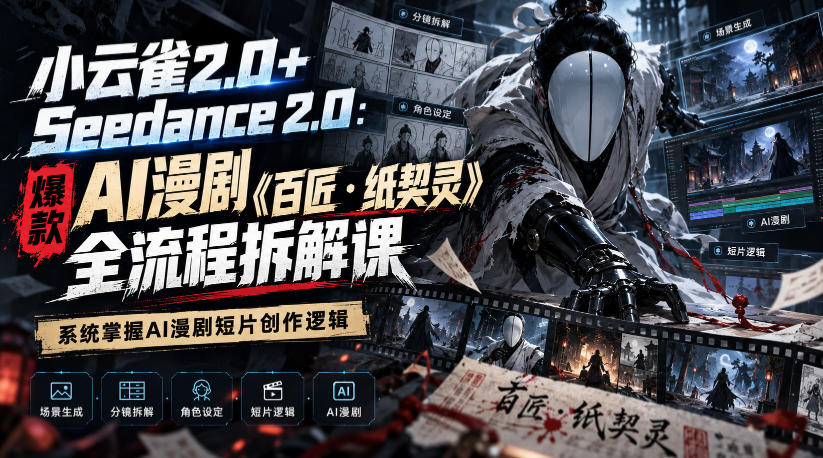 小云雀2.0+Seedance 2.0:爆款AI漫剧《百匠・纸契灵》全流程拆解课,系统掌握AI漫剧短片创作逻辑-独家科技资源网
