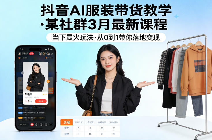 抖音AI服装带货教学，某社群3月最新课程，当下最火玩法，从0到1带你落地变现-独家科技资源网