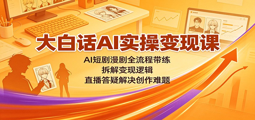 大白话AI实操变现课：AI短剧漫剧全流程带练，拆解变现逻辑，直播答疑解决创作难题-独家科技资源网