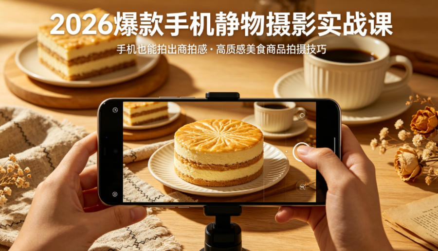 2026爆款手机静物摄影实战课，手机也能拍出商拍感，学会拍出高质感美食商品-独家科技资源网