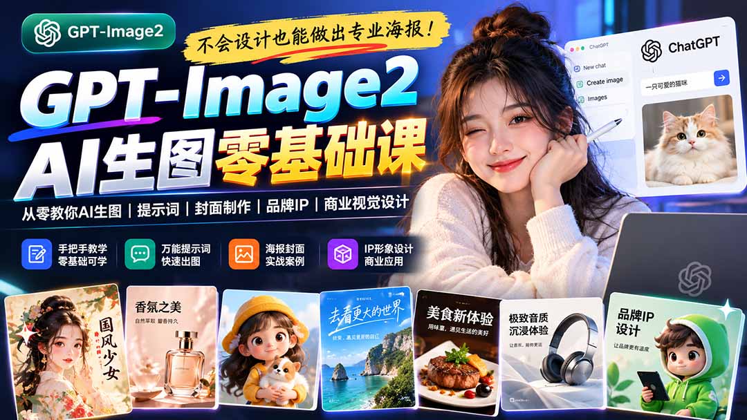 不会设计也能做出专业海报！GPT-Image2从零教你AI生图、提示词、封面制作、品牌IP与商业视觉设计-独家科技资源网