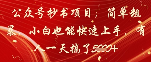 公众号抄书项目，简单粗暴，小白也能快速上手，有人一天搞了1k+-独家科技资源网