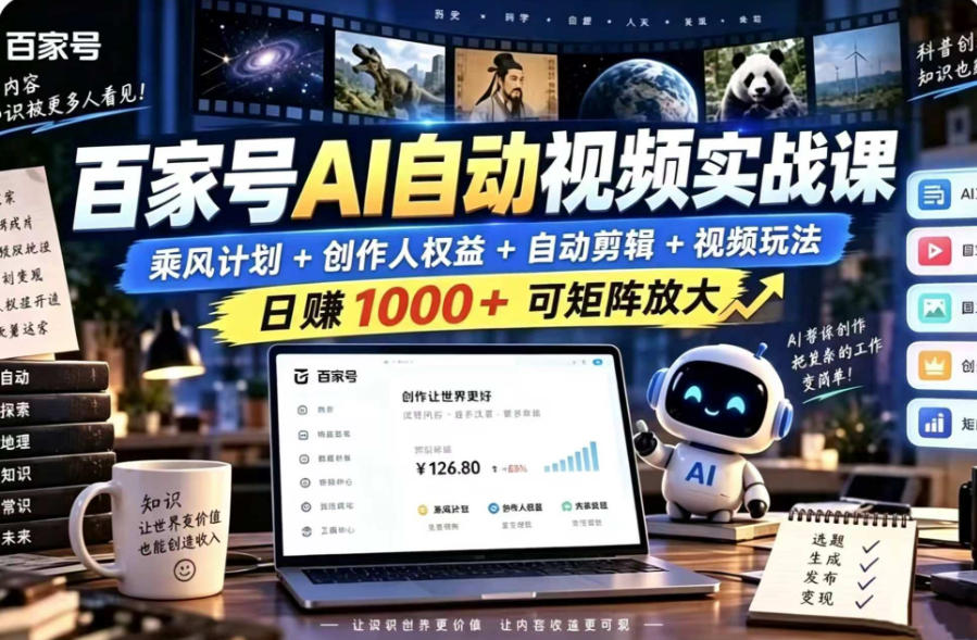 百家号自动矩阵玩法，长期可以做的项目，日入1k+，真正的睡后收入-独家科技资源网