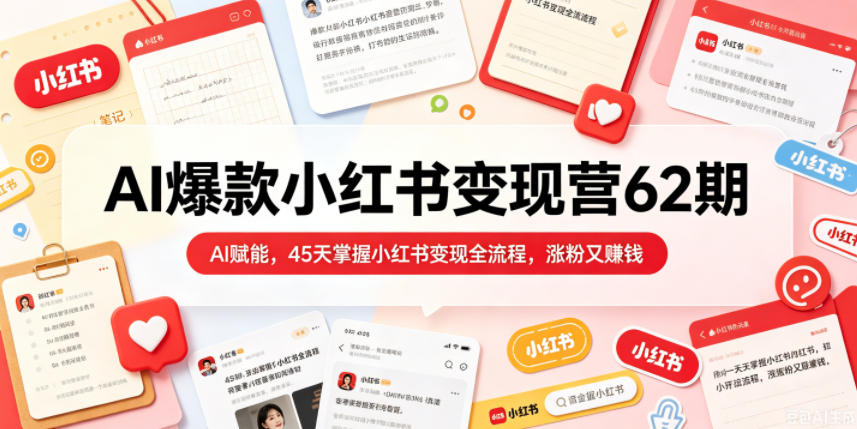 AI爆款小红书变现营62期2026年5月，AI赋能，45天掌握小红书变现全流程，涨粉又賺钱-独家科技资源网