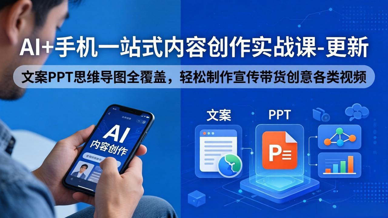 AI+手机一站式内容创作实战课-更新，文案PPT思维导图全覆盖，轻松制作宣传带货创意各类视频-独家科技资源网