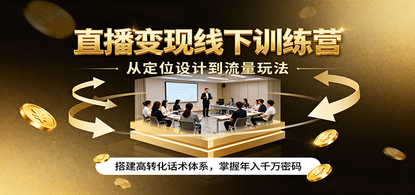 直播变现线下训练营，从定位设计到流量玩法，搭建高转化话术体系，掌握年入千万密码-独家科技资源网