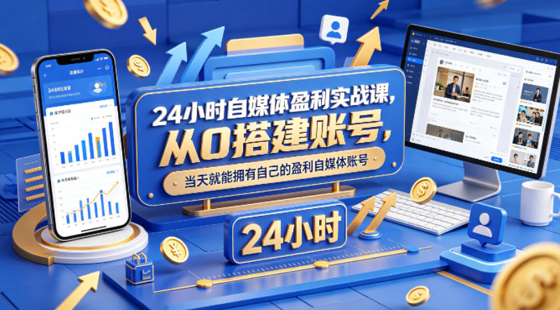 24小时自媒体盈利实战课，从0搭建账号，当天就能拥有自己的盈利自媒体账号-独家科技资源网