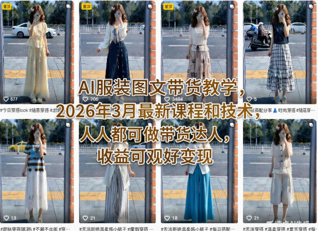 AI服装图文带货教学，2026年3月最新课程和技术，人人都可做带货达人，收益可观好变现-独家科技资源网