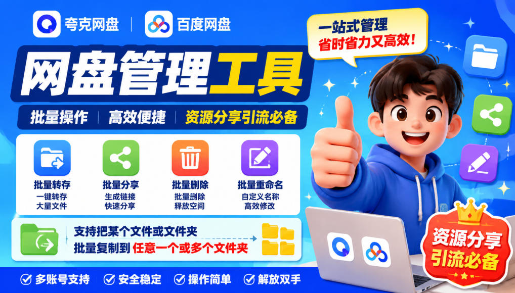 夸克网盘批量文件重命名,批量转存、批量分享、批量复制,内置AI功能-独家科技资源网