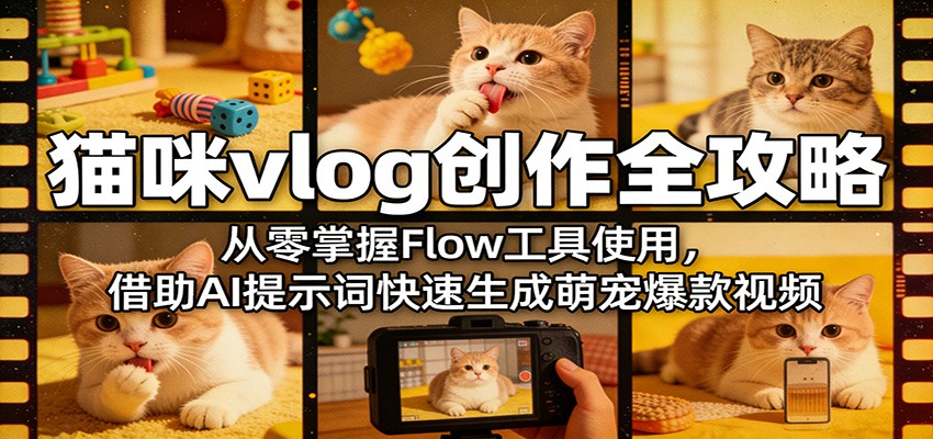 猫咪vlog创作全攻略：从零掌握Flow工具使用，借助AI提示词快速生成萌宠爆款视频-独家科技资源网