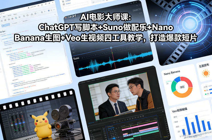AI电影大师课：ChatGPT写脚本+Suno做配乐+Nano Banana生图+Veo生视频，打造爆款短片-独家科技资源网