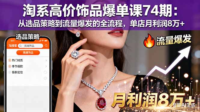 淘系高价饰品爆单课74期：从选品策略到流量爆发的全流程，单店月利润8万+-独家科技资源网