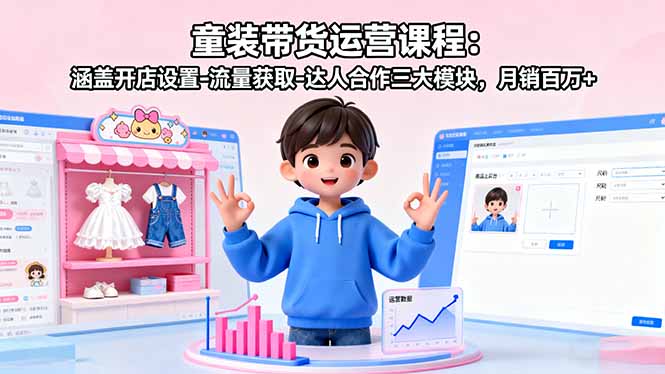 童装带货运营课程：涵盖开店设置-流量获取-达人合作三大模块，月销百万+-独家科技资源网