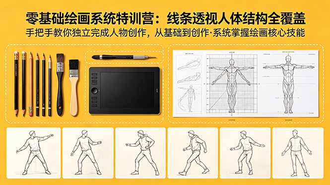 零基础绘画系统特训营：线条透视人体结构全覆盖，手把手教你独立完成人物创作-独家科技资源网