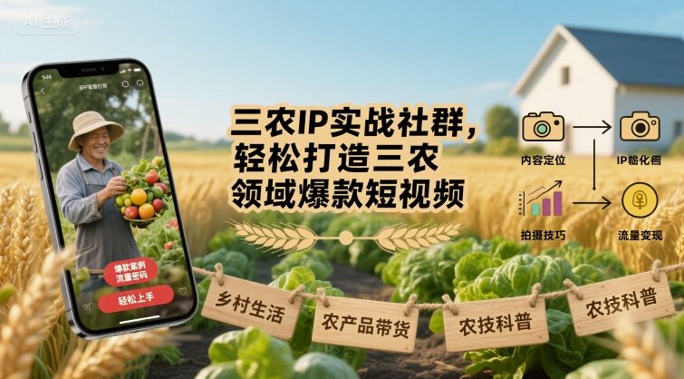 三农IP实战社群，轻松打造三农领域爆款短视频-独家科技资源网