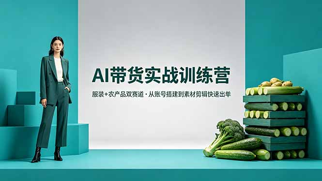 AI带货实战训练营，服装+农产品双赛道，从账号搭建到素材剪辑快速出单-独家科技资源网