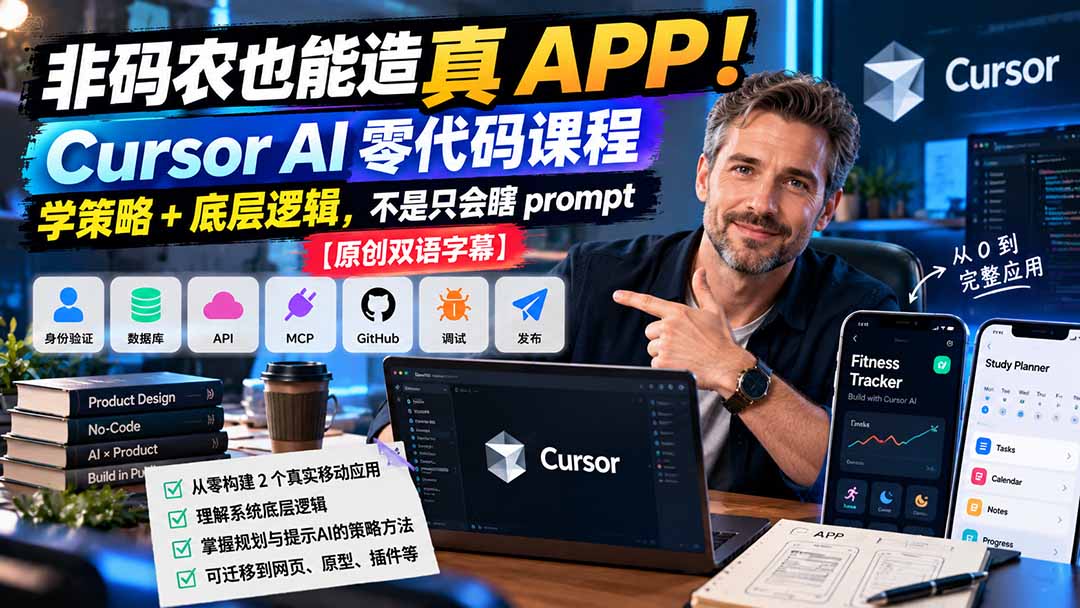 非码农也能造真 APP!Cursor AI 零代码课程:学策略 + 底层逻辑,不是只会瞎 prompt【原创双语字幕】-独家科技资源网