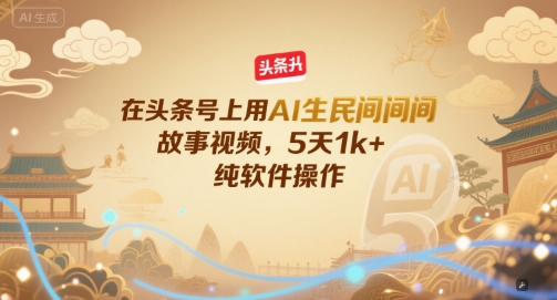 在头条号上用AI生民间故事视频，5天1k+，纯软件操作-独家科技资源网