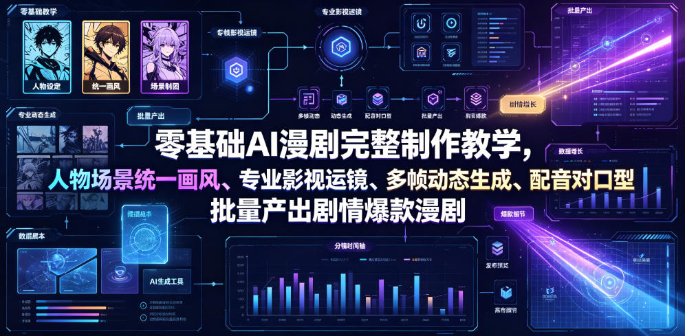 零基础AI漫剧完整制作教学，人物场景统一画风、专业影视运镜、多帧动态生成、配音对口型，批量产出剧情爆款漫剧-独家科技资源网