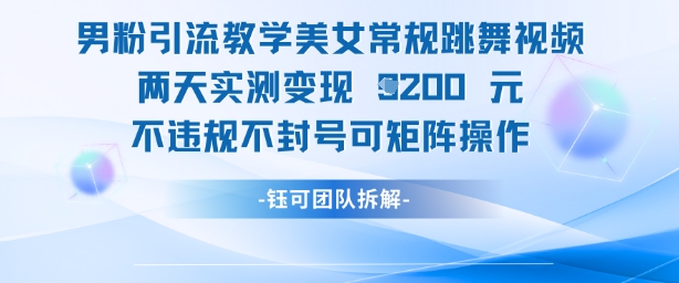男粉引流教学美女常规跳舞视频两天实测变现1k+，不违规不封号可矩阵操作-独家科技资源网