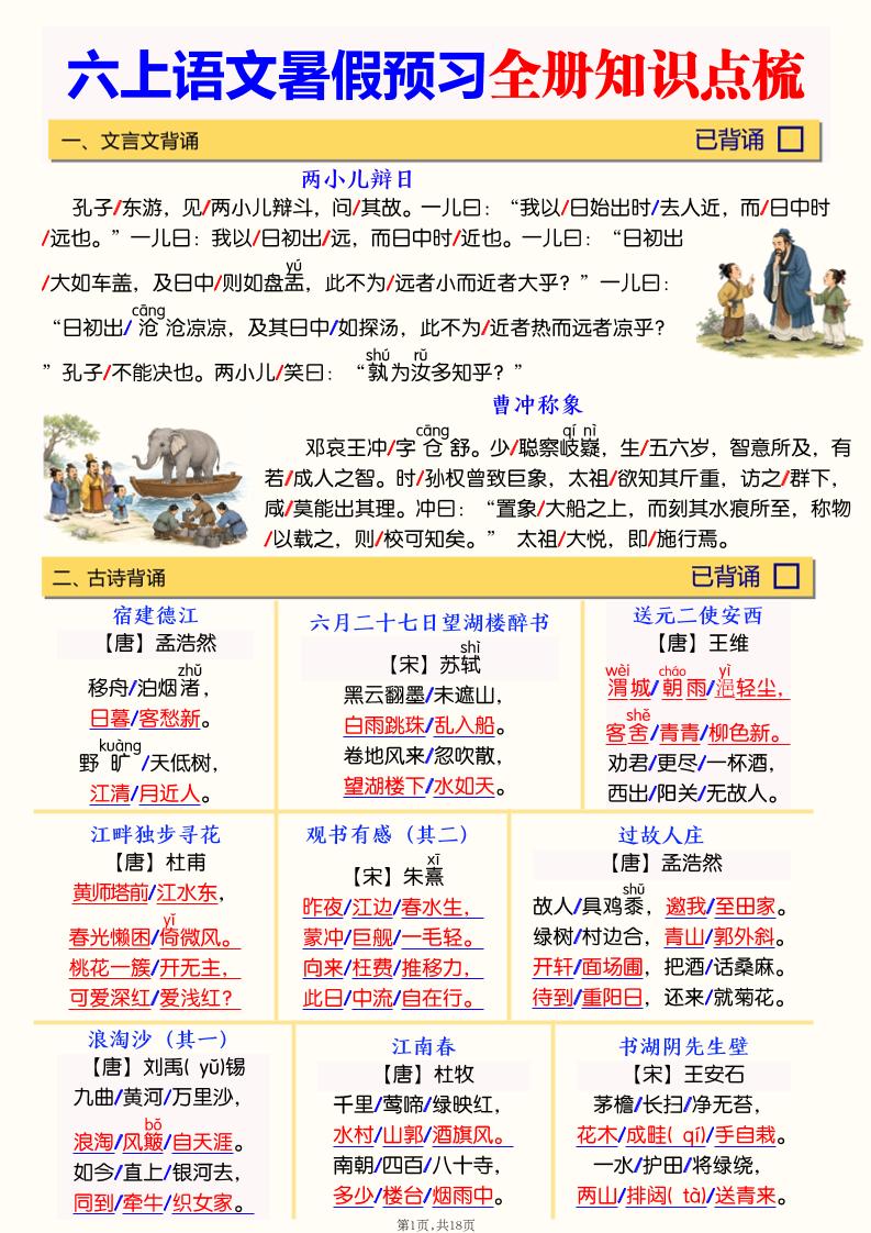 六上语文暑假预习全册知识点梳理-独家科技资源网