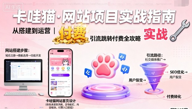 卡哇猫·网站项目，网站搭建与运营以及引流跳转付费-独家科技资源网