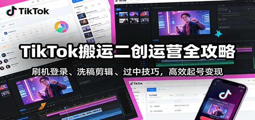 TikTok搬运二创运营全攻略：刷机登录、洗稿剪辑 、过中技巧，高效起号变现-独家科技资源网