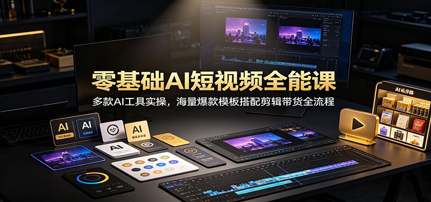零基础AI短视频全能课:多款AI工具实操,海量爆款模板搭配剪辑带货全流程-独家科技资源网