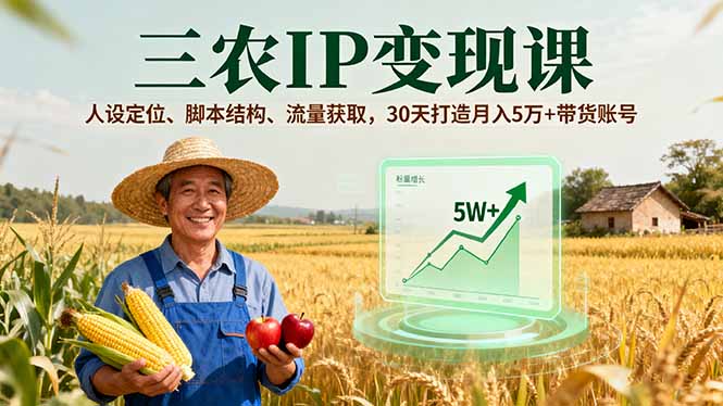 三农IP变现课，人设定位、脚本结构、流量获取，30天打造月入5万+带货账号-独家科技资源网