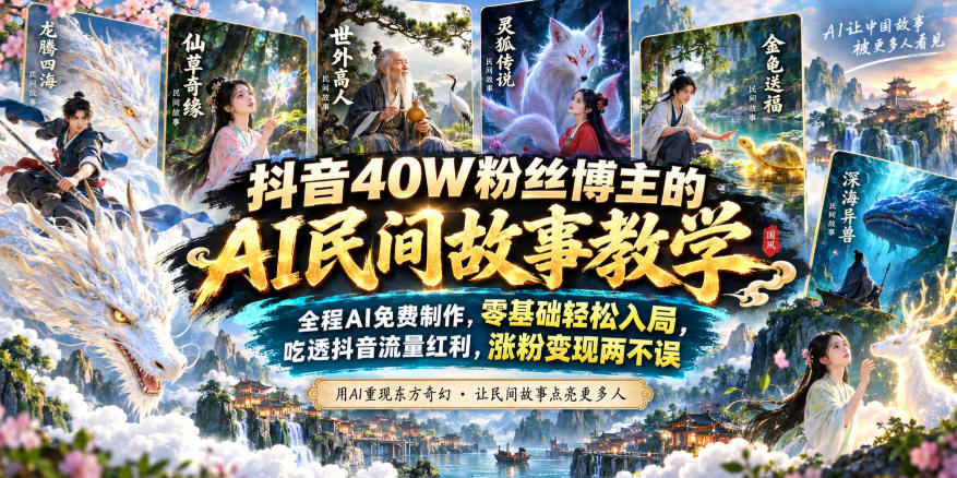 抖音40W粉丝博主的AI民间故事教学，全程AI免费制作，零基础轻松入局，吃透抖音流量红利，涨粉变现两不误-独家科技资源网