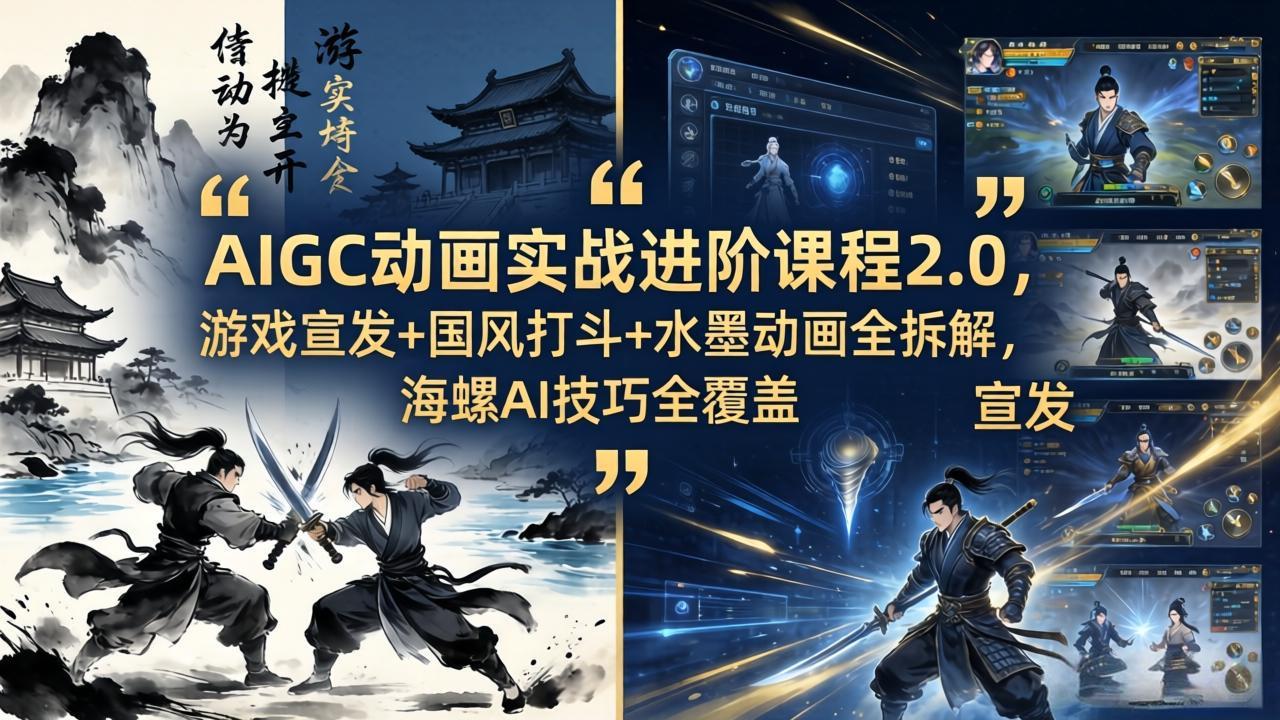AIGC动画实战进阶课程2.0，游戏宣发+国风打斗+水墨动画全拆解，海螺AI技巧全覆盖-独家科技资源网