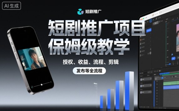 短剧推广项目保姆级教学，授权、收益、流程、剪辑，发布等全流程-独家科技资源网