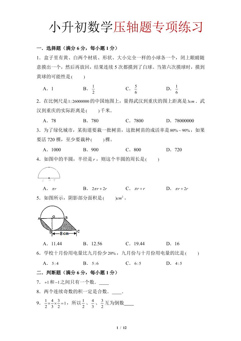 六年级下小升初数学压轴题专项练习-独家科技资源网