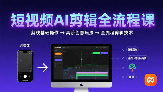 短视频AI剪辑技能，从剪映基础操作到高阶创意玩法，全流程剪辑技术-独家科技资源网