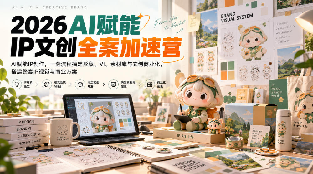 2026AI赋能ip文创全案加速营,AI赋能IP创作,一套流程搞定形象、VI、素材库与文创商业化,搭建整套IP视觉与商业方案-独家科技资源网