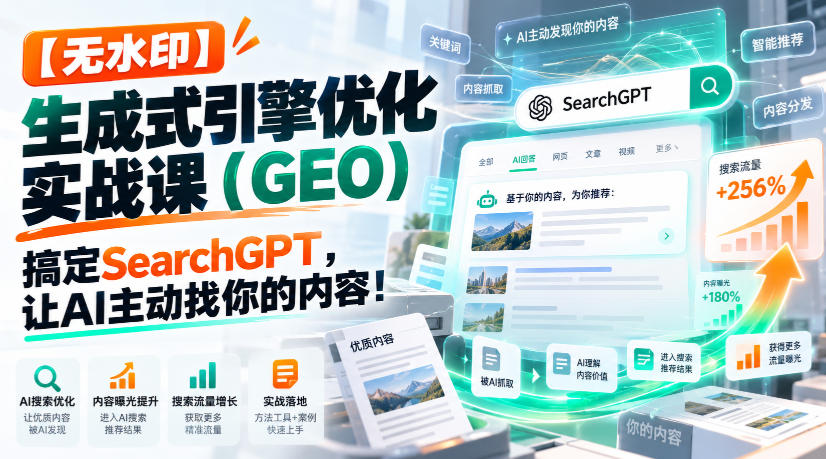 【无水印】生成式引擎优化(GEO)实战课：搞定SearchGPT，让AI主动找你的内容！【原创双语字幕】-独家科技资源网