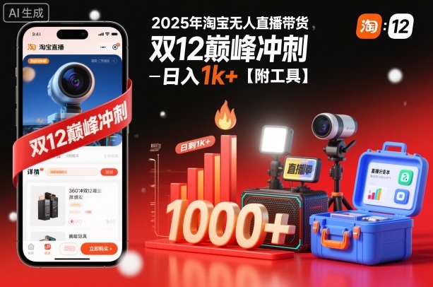 2025年淘宝无人直播带货,冲刺双12,日入1k+【附工具】【揭秘】-独家科技资源网