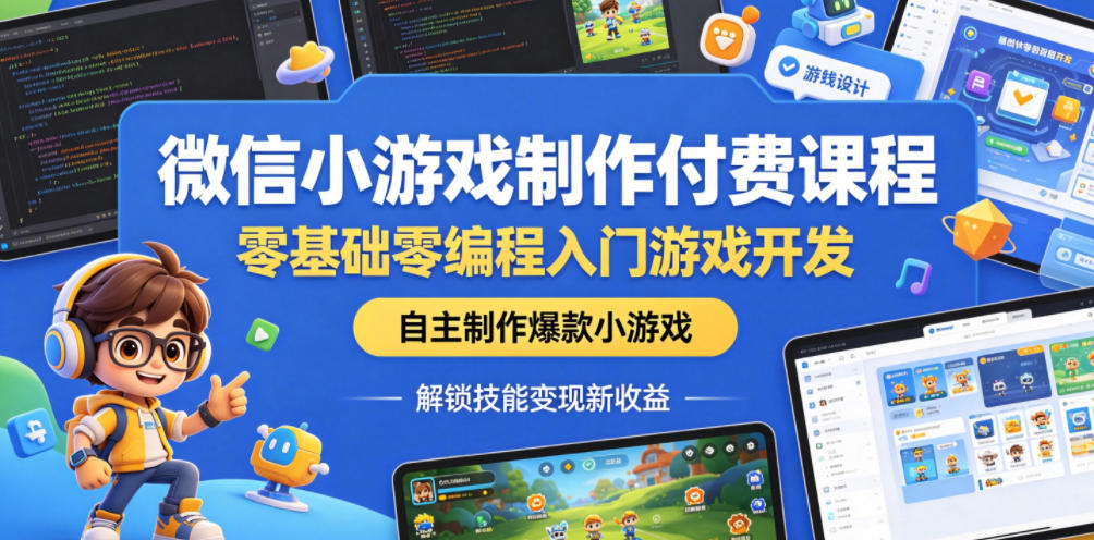微信小游戏制作付费课程,零基础零编程入门游戏开发,自主制作爆款小游戏,解锁技能变现新收益-独家科技资源网