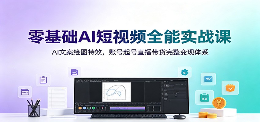 零基础AI短视频全能实战课：AI文案绘图特效，账号起号直播带货完整变现体系-独家科技资源网